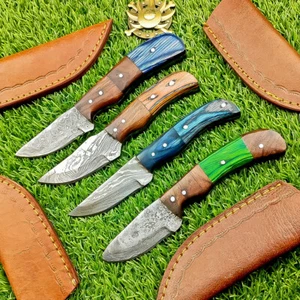 4 Pcs Damascus Blade Skinner Knives Set | 6" | Hard Wood, Leather Sheath IT-376 - Picture 1 of 7