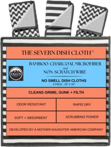 Severn Dish Cloths for Washing Dishes 4Pk. No-Smell Dish Rags with Non-Scratch W - Picture 1 of 12