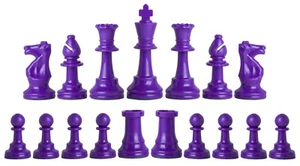 Medio juego de piezas de ajedrez de peso único Staunton (17 piezas) - dos reinas - púrpura - Imagen 1 de 2