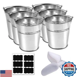 6 Metal Buckets With Chalkboard Stickers and Plastic Kitchen Scoops, Small Ga - Picture 1 of 5