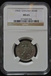 1960 J GERMANY 1 DEUTSCHE MARK - COPPER-NICKEL - MS65 - SOLO HIGHEST NGC GRADED - Picture 1 of 4