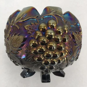 Vintage Dugan Iridescent Amethyst Carnival Glass Footed Grape Delight Rose Bowl - Picture 1 of 7