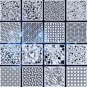 Stencils Texture geometric abstract NEW Set of 16   4 by 4 inches   #7789 - Picture 1 of 2