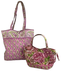 Bolso de Mano Vera Bradley Bermuda Rosa/Verde Paisley y Cartera Pequeña Pedal de Flores - Imagen 1 de 15