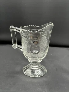 Vtg Jeannette Clear Glass Creamer Pitcher Baltimore Pear Embossed Design Footed - Picture 1 of 9