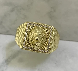 Real Gold 10K Solid Yellow Gold Men's Lion Face With 10 Karat square leon anillo - Picture 1 of 7