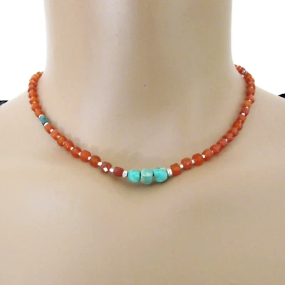 Collar de plata esterlina cubo turquesa cornalina djs Sundance como catálogo boho Foto 1 de 4
