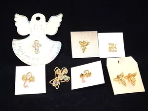 Vintage Gold Tone ANGEL Scatter Lapel Hat Pin Set with 7 Angels & 'TRY GOD' Pin - Picture 1 of 6