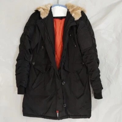 Abrigo de invierno Steve Madden para mujer talla pequeña/pequeña negra con capucha cremallera/botón Foto 1 de 4