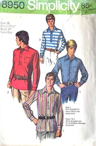 Camisa Simplicity Teen-Boys Años 70 Patrón 8950 Talla 16 SIN CORTAR - Imagen 1 de 2