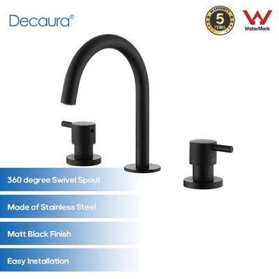 Decaura Black Basin Tap Set Two Handles 360° Swivel Spout and 1/4 turn Mixers - image 1 of 4