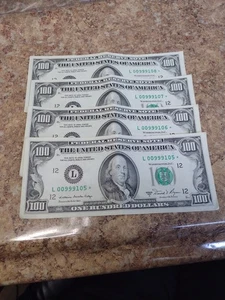 ✯FOUR Consecutive 1981 $100 Hundred Dollar Federal Reserve STAR NOTES ✯ Rare - Picture 1 of 18