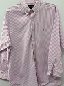 Polo Ralph Lauren Yarmouth 100% Cotton Mens 16 33 Oxford Dress Shirt Pink Stripe - Picture 1 of 6