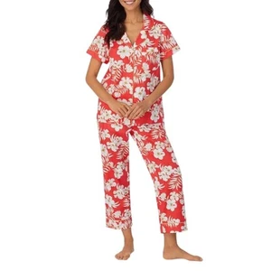 BEDHEAD Aloha Hibiskus Blumendruck Kurzarm Cropped Pyjama Set Größe 1X - Bild 1 von 12