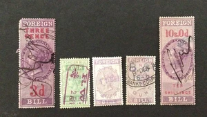 **OFFER** GB QV Revenue small & larger FOREIGN BILLS, inc. £1 very😊nice, 5pcs - Picture 1 of 2