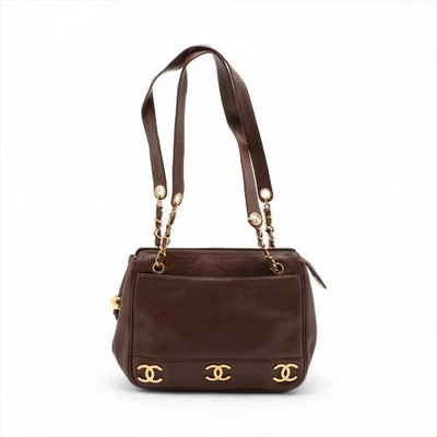 Chanel Triple Coco Caviar Skin Chain Tote Bag Brown Gold Metal Fittings 3XXXXXX - Image 1 of 4