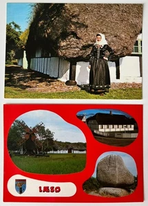 Lote de 2 postales Laeso Denmark Seaweed Cottage Museumsgarden Kattegat Sea - Imagen 1 de 2