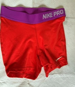 Nike Pro Girls Compression Shorts Medium Orange Purple 4” Stretch Athletic Dance - Picture 1 of 1
