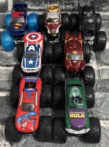 7 Hot Wheels SML Monster Jam Super Heroes DC Marvel Hulk Spiderman Batman Supes - Picture 1 of 10