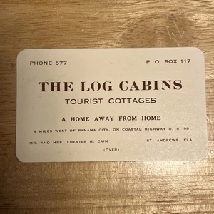 Biglietto da visita vintage Log Cabins Tourist Cottages St Andrews Florida Panama City - Foto 1 di 4
