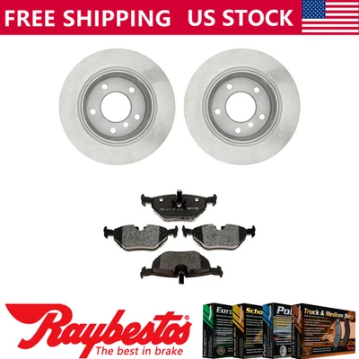 Rotores de freio traseiros + pastilhas de freio metálicas e ferragens para 1998 BMW 323i - Raybestos - Imagem 1 de 4