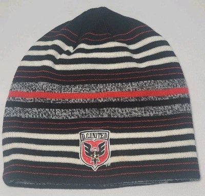 Adidas DC United MLS Team Logo Reversible Knit Soccer Striped Beanie Toque Used  - Image 1 of 4