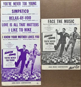 7 1955 DEAN MARTIN & JERRY LEWIS FILM MUSICAL sheet music YOU'RE NEVER TOO YOUNG - Picture 1 of 1