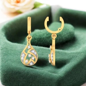 Stunning 0.62 Cts F/VS1 Round Brilliant Cut Diamonds Dangle Earrings in 14K Gold - Picture 1 of 4