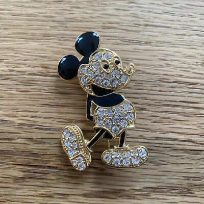 Mickey Mouse Maus Brosche Gold Silber Strass Glitzer - Bild 1 von 3