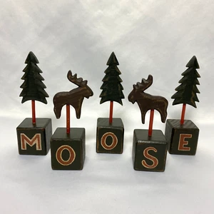 Moose Blocks Country Nature Backwoods Blocks Home Decor Rustic Wood Shelf Sitter - Picture 1 of 7