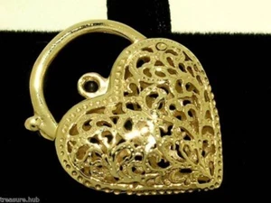 K02 LARGE Genuine 9K Real Gold FILIGREE Puffy Heart PADLOCK Clasp Pendant - Picture 1 of 5