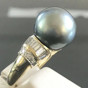 12,5 mm Südsee Kohle Perle 1,00 Karat Diamanten 18K Ring 7 - Bild 1 von 9