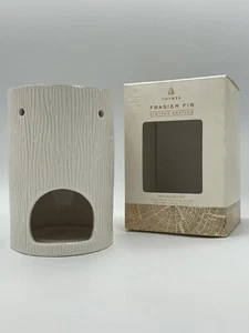 New THYMES Frasier Fir WAX WARMER 24 Karat Gold Rim Tall White Stump Ceramic - Picture 1 of 13