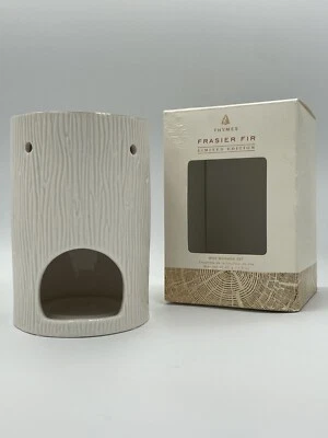 New THYMES Frasier Fir WAX WARMER 24 Karat Gold Rim Tall White Stump Ceramic - Image 1 of 4