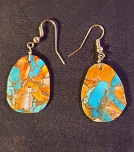 Native American Navajo Sterling Silver Block Earrings (Orange/Blue tones) - NWOT - Imagen 1 de 1
