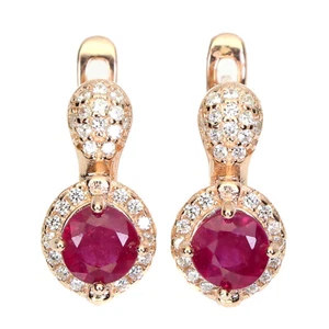 Summer 925 Silver Earrings Round Ruby 5mm Cz Gemstone Jewelry - Picture 1 of 9
