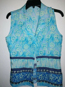 PETITE SOPHISTICATE BLUE, WHITE AND YELLOW SLEEVELESS BLOUSE SIZE 6 - Picture 1 of 3