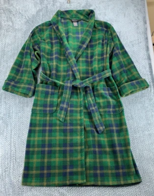 State O Maine халат зеленый синий клетчатый толстый флис мягкий подпоясанный карманы один размер - Изображение 1 из 4