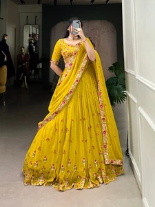 Wedding Look Georgette Lehenga Choli With Dupatta For Reception & Party Wear - Picture 1 of 11