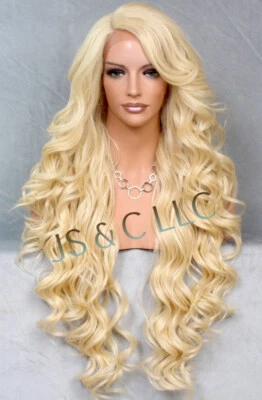 Peluca frontal de encaje mezcla cabello humano rizada larga rubia calor OK mono parte 613 RBPR Foto 1 de 4