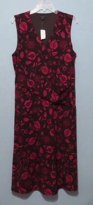 Ann Taylor 无袖棕色红色花卉长裙 14 码 — 第 1/4 张图片