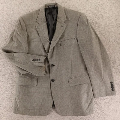 复古 Bill Blass M 42S 黑色白色千鸟格格子 100% 羊毛精纺西装外套 — 第 1/4 张图片