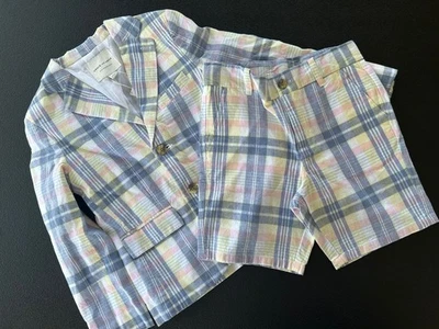 Nuevo con etiquetas Traje Blazer y Pantalones Cortos Janie and Jack Niños Talla 7 Azul Verdadero a Cuadros Foto 1 de 4