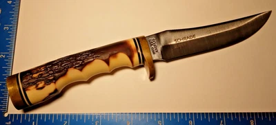 Cuchillo de hoja fija Schrade 153UH EE. UU. Tío Henry espiga dorada, funda de cuero de colección Foto 1 de 4