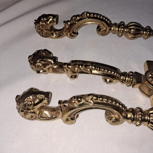 Messing Widderkopf Kamin Werkzeug 3 teiliges Set Vintage  - Bild 1 von 7