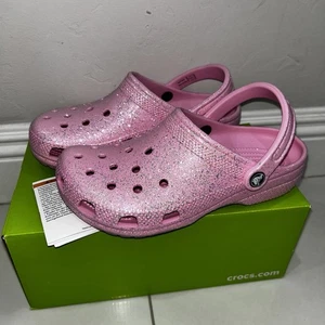 Neu rosa Crocs Glitzer Clog Sandalen Schuhe Junior Kinder Jugend 6 Damengröße 8 - Bild 1 von 5