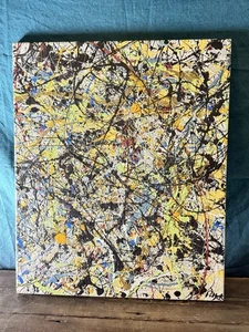 Pollock Style Abstract Drip Painting Signed Modern Canvas 24x19.5 - Picture 1 of 10