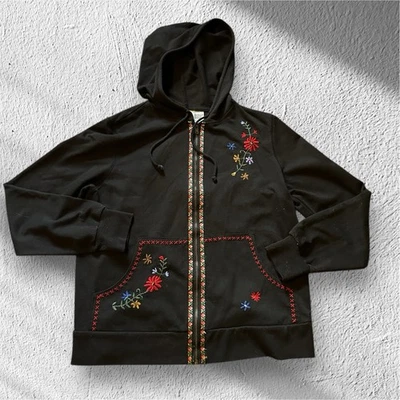 Sudadera con Capucha Jason Maxwell Cremallera Completa Floral Bordada Negra Talla Pequeña Foto 1 de 4