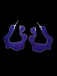 SportMax Made In Italy Purple & Silver Wavy Hoop Earrings 70's Retro Inspired - Picture 1 of 10