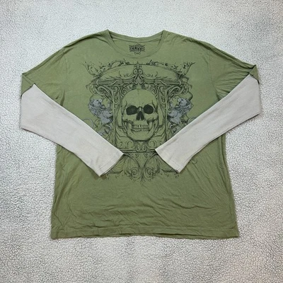 Camisa De Colección MMA Elite Gráfica En Capas Cruzadas Manga Larga Gris Verde L Calaveras Góticas Foto 1 de 4